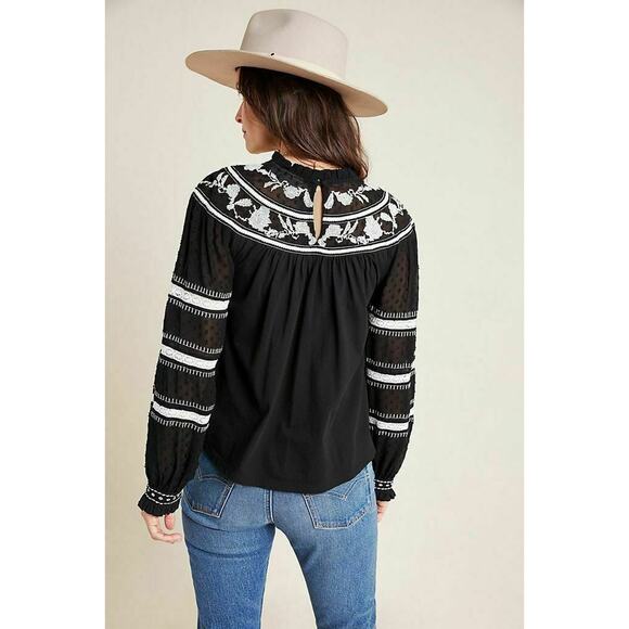 Anthropologie Maeve Peasant Blouse Women S Embroidered Winona Puff Sleeve Top - Picture 3 of 5